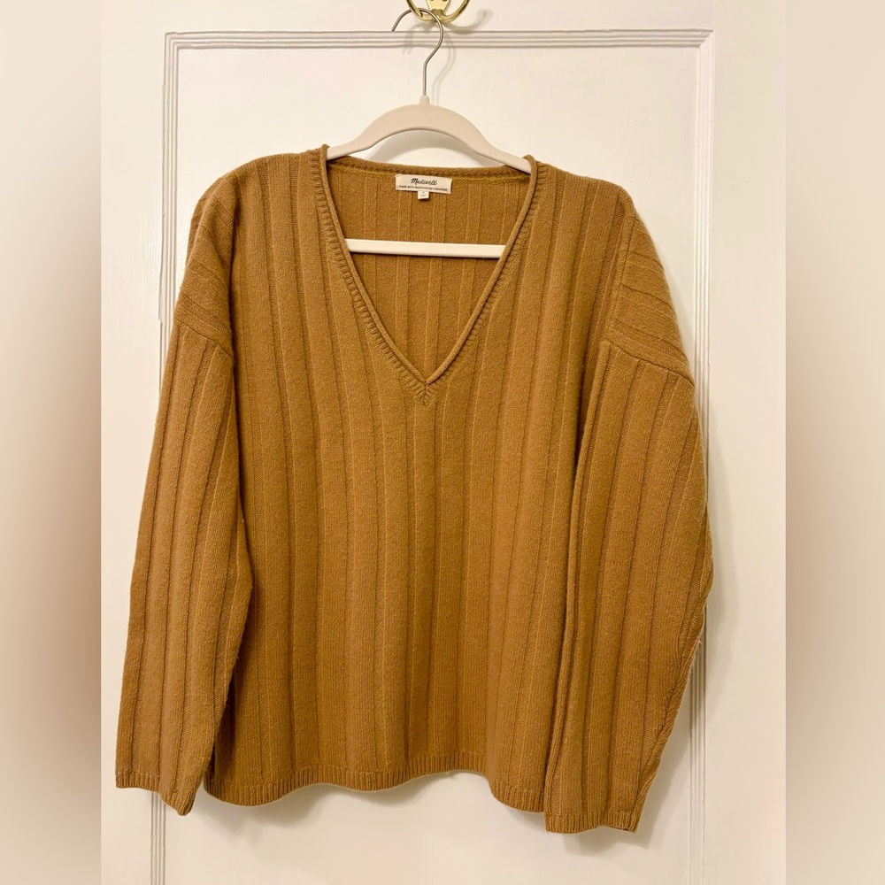 Madewell Resourced Cashmere Rib-Stitch V-Neck Sweater